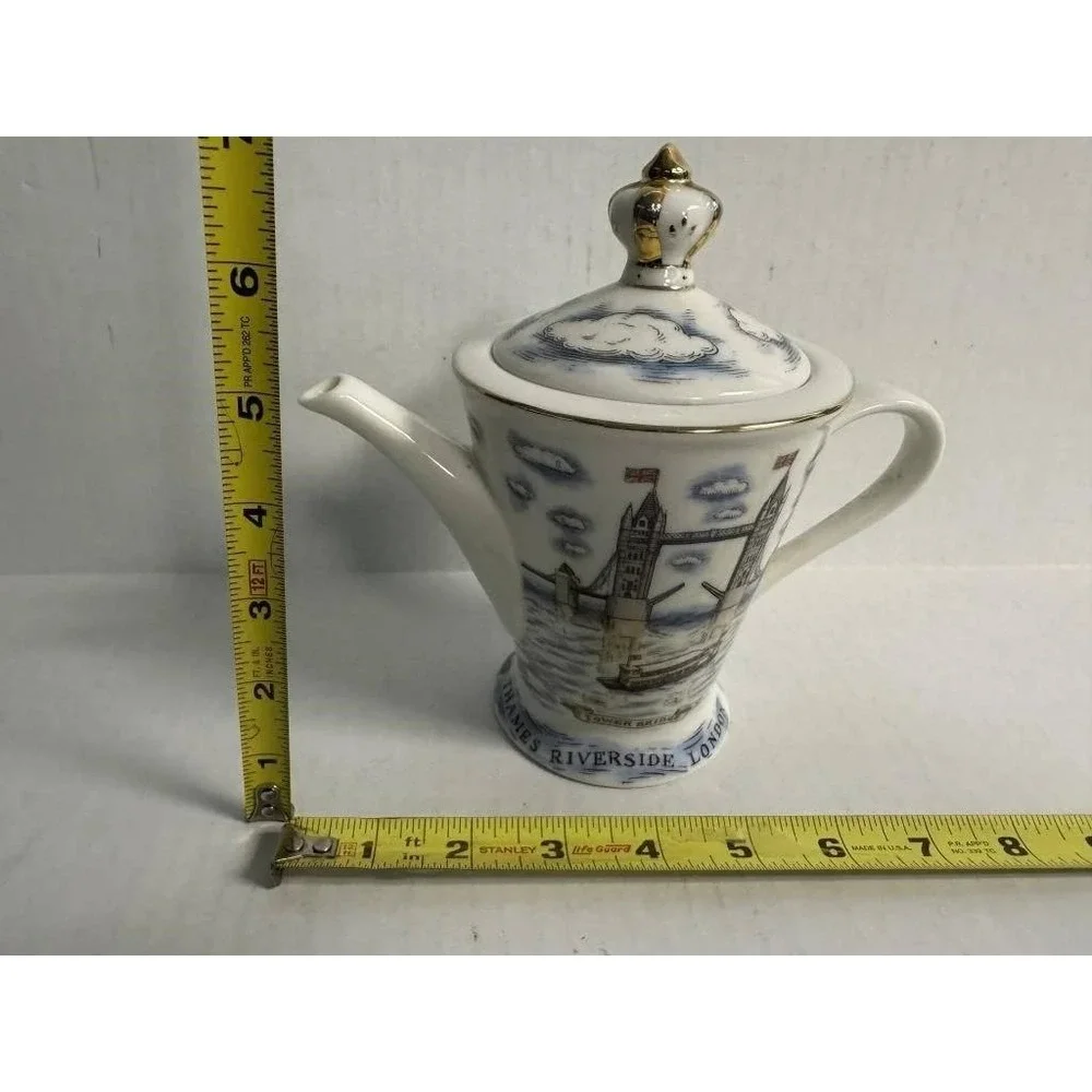 London Pottery Reflections Teapot David Birch Thames Riverside Tower Bridge Gold